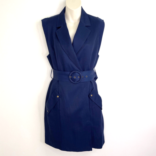Witchery womens Sleeveless Utility Mini Dress belted size 8 Navy has pockets - Picture 1 of 14