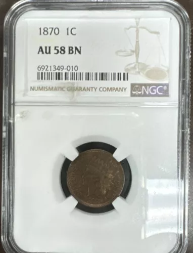 1870 AU58 BN Indian Head Cent 1C NGC