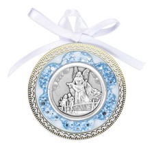 Guardian Angel Baby Crib Medal with Blue Shell Deco, Boxed, 2 5/8" Round