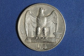 1927 Italy 5 Lire Silver Coin #M27178
