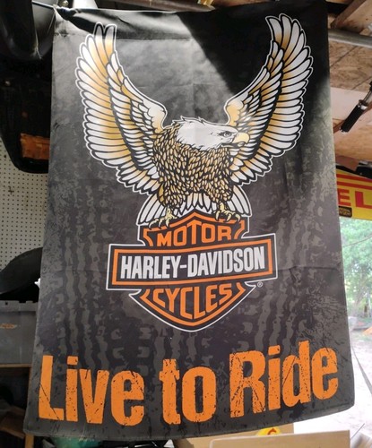 Harley Davidson Double Side Eagle Live To Ride/ Ride To Live Flag Orange Black