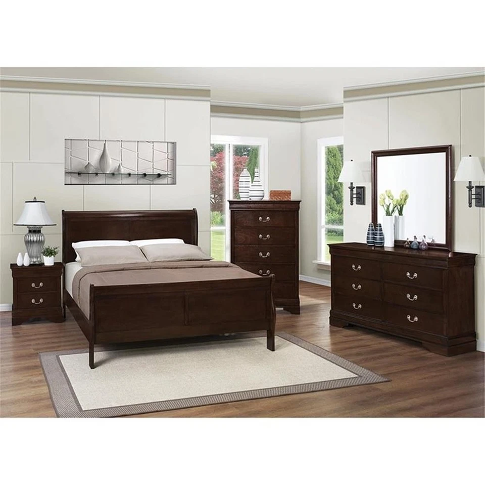 Cama Queen de Madera Louis Philippe con Panel de Trineo en Cappuccino Foto 3 de 3