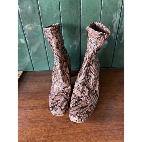 Steve Madden Damen-Stiefeletten Schlangenledermuster eckige Zehenpartie Blockabsatz braun 7,5 - Bild 2 von 6