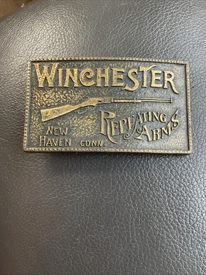 Winchester Repeating Arms Rifle - Solid Brass Belt Buckle - New Haven Conn