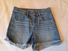 American Eagle Hi-Rise Shortie Distressed Denim Cutoff Jean Shorts Size 2 26