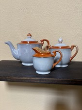 Japanese 3pc Lusterware Ceramic Tea Set w/ Teapot, Creamer, Sugar