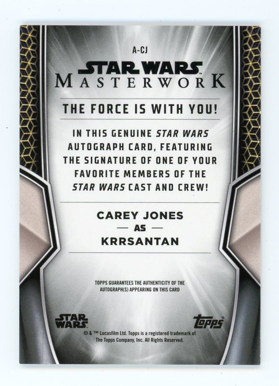 2025 Topps Star Wars Masterwork #A-CJ Carey Jones as Krrsantan On Card Auto view 2