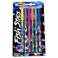 1992 BIC Wavelengths Fish Stics 6 Medium Ball Point Pens New In Package Vintage