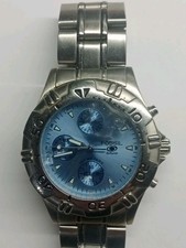 Mens Fossil Blue Chronograph Watch Working Battery In Glass chip Damage Used