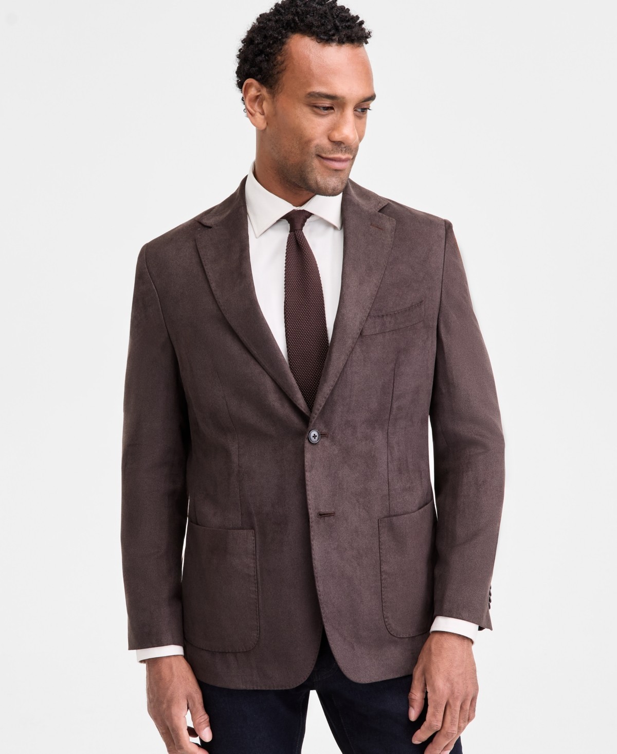 Michael Kors Mens Classic fit Sport Coat Blazer 42 R Brown Solid Stretch 12690₽
