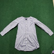 Ralph Lauren Girls 8 Gingham Purple/White Long Sleeve Collared Shirt Dress