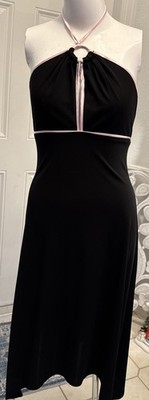 Kentucky Derby Dress  Black Pink Trim Maxi Halter Y2K Bella Swan
