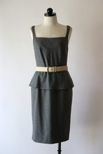 Banana Republic Steel Gray Wool Tweed Sleeveless Peplum Pencil Dress Women 10