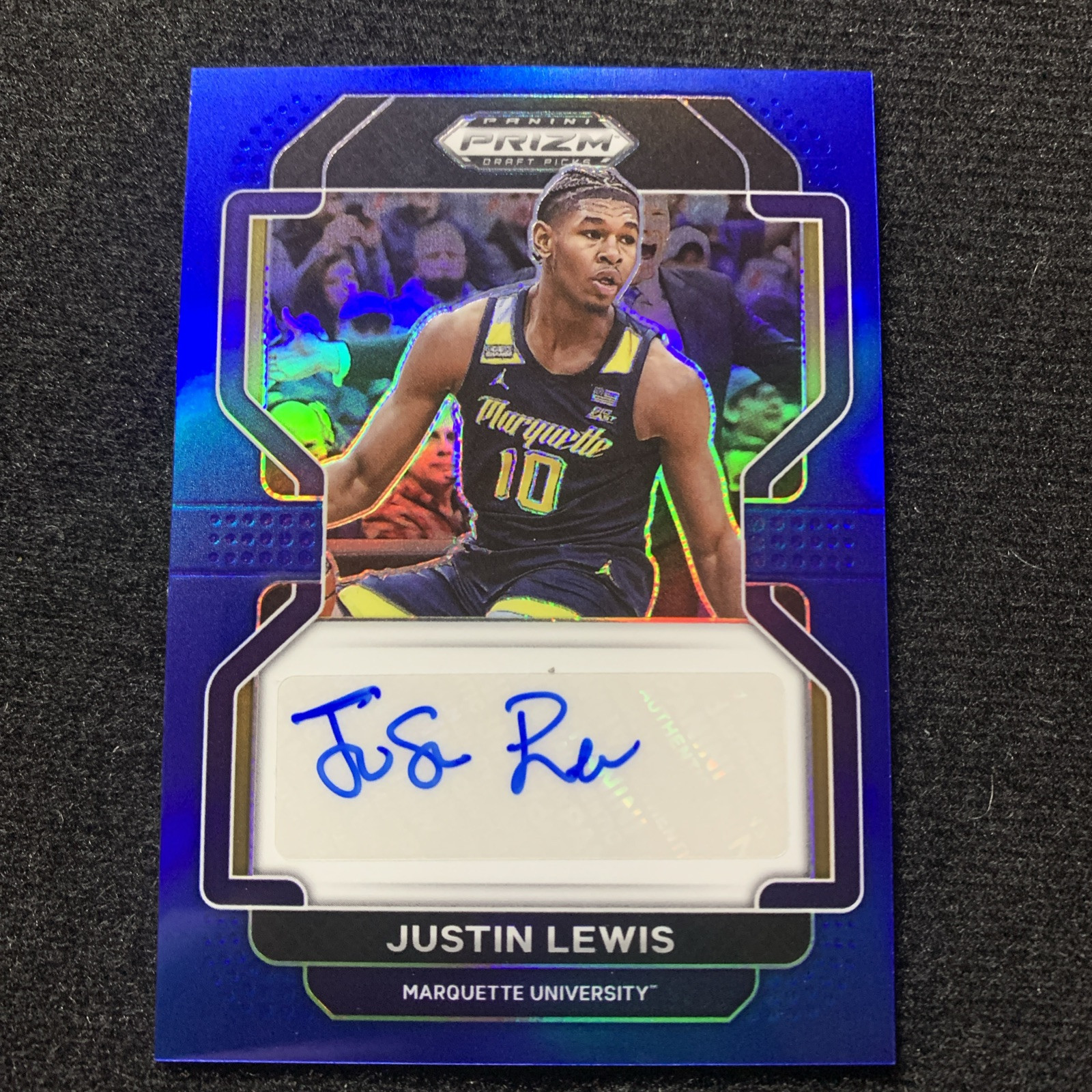 2022 Panini Prizm Draft Justin Lewis Blue Prizm Rookie Auto DP-JLE /149