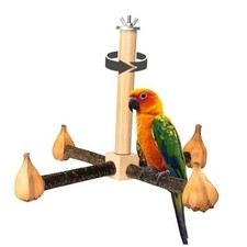 Rotating Parrot Perch Toy with Chew Pandanus Seed Chew Toy Natural Wood Color