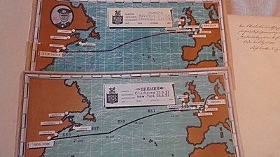 zwei Landkarten Schiffsroute Nord Deutscher Lloyd Bremen Dampfer Bremen Cherbour