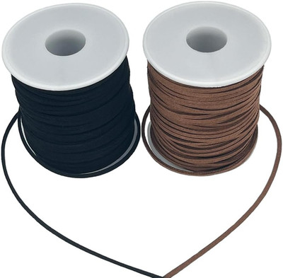 LUSTEMBER Leather String, 2 Rolls Faux Leather Cord, Flat Suede Leather Lace for