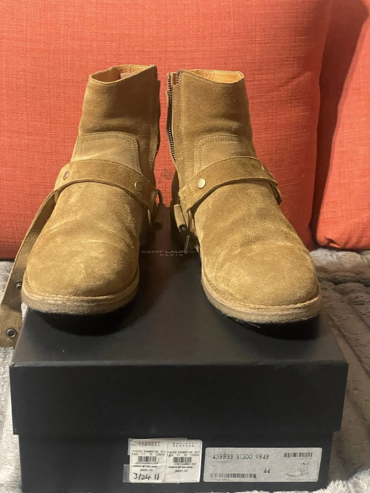 Saint Laurent — Saint Laurent Calfskin Suede Buckle Boots Size 11/ 44 Euro