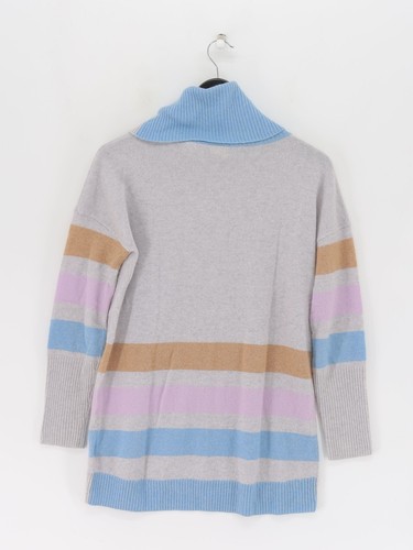 White Stuff Women's Jumper UK 8 Grey Striped 100% Cashmere High Neck Pullover - Picture 2 of 6