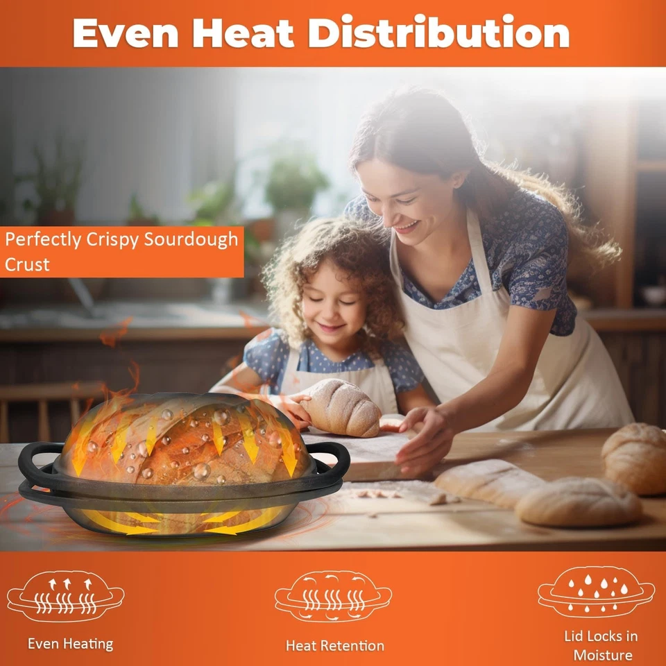 9.2 QT Heavy Duty Pre-seasoned Cast Iron Bread Pan, Large Loaf Dutch Oven wit... - Image 4 of 4