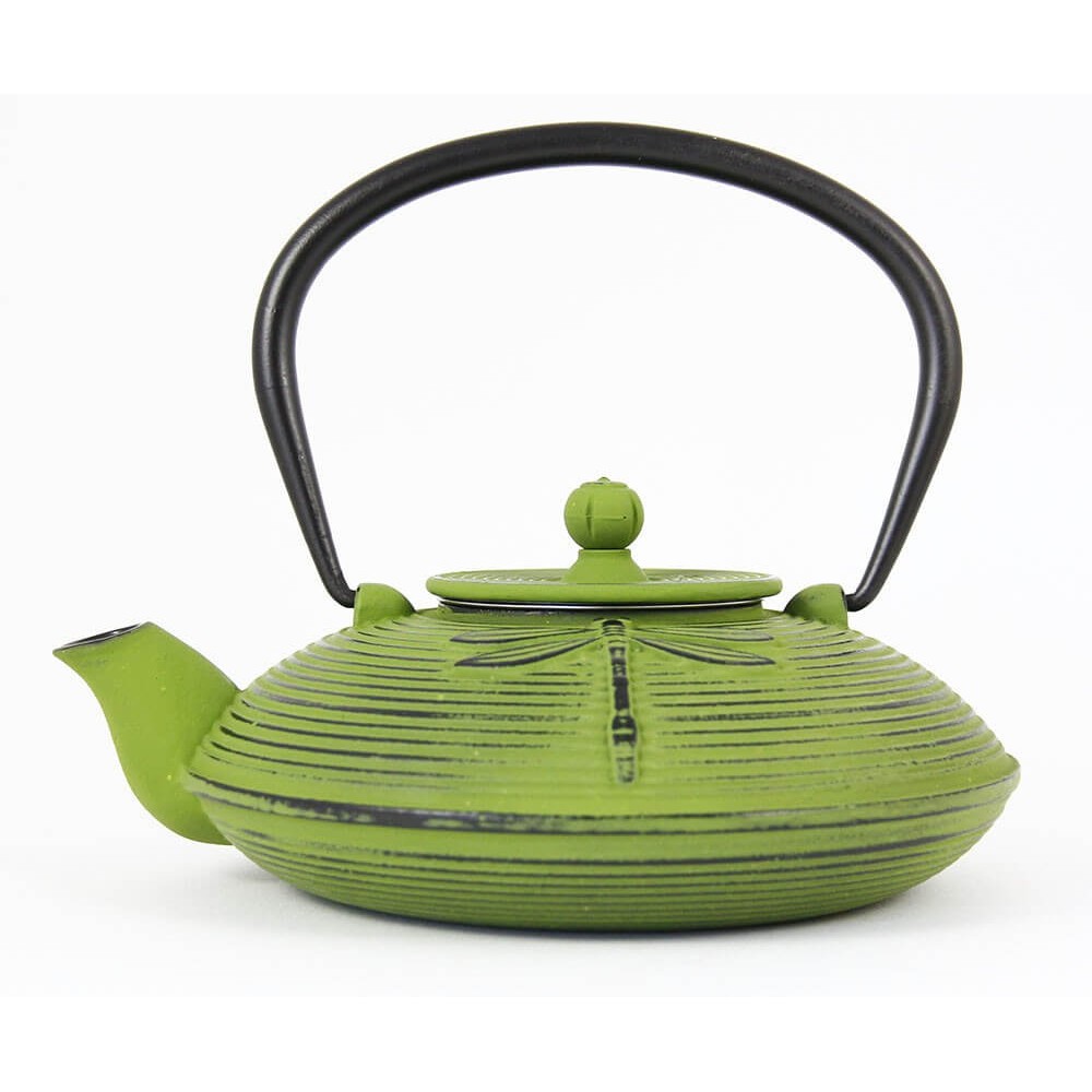 Théière japonaise verte libellule 80cl en fonte émaillée avec infuseur inox amovible