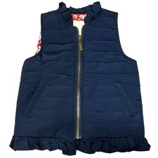 Copper Key Girls Navy Puffer Vest Floral Lining Ruffle Trim Size 4/5