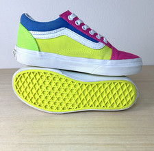 Vans Old Skool Kids Girls Size 2.5 Neon Colorblock Skate Shoes Retro