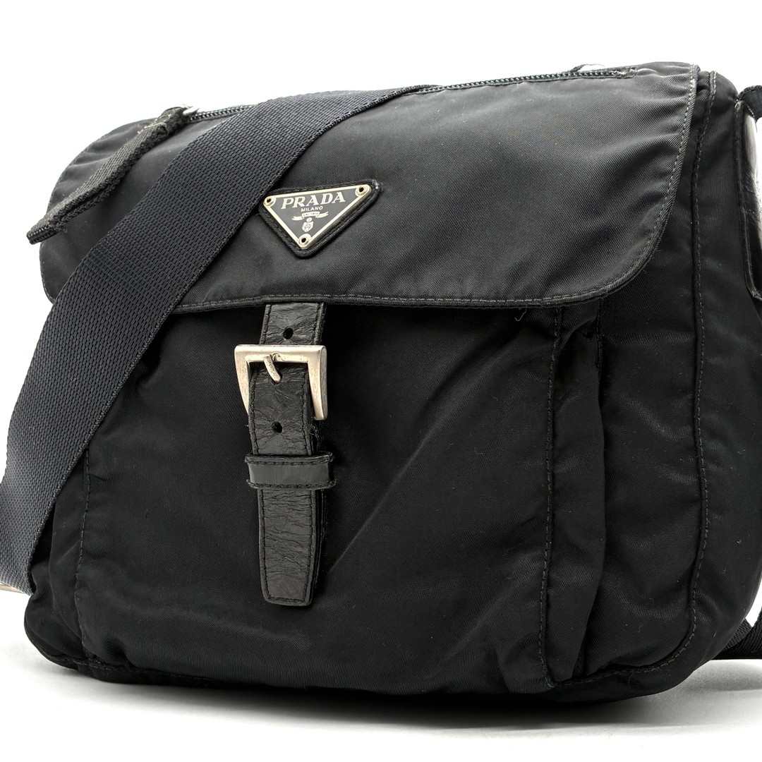 PRADA Shoulder Bag Crossbody Nylon Triangle Logo White Tag Flap Sling Standard B