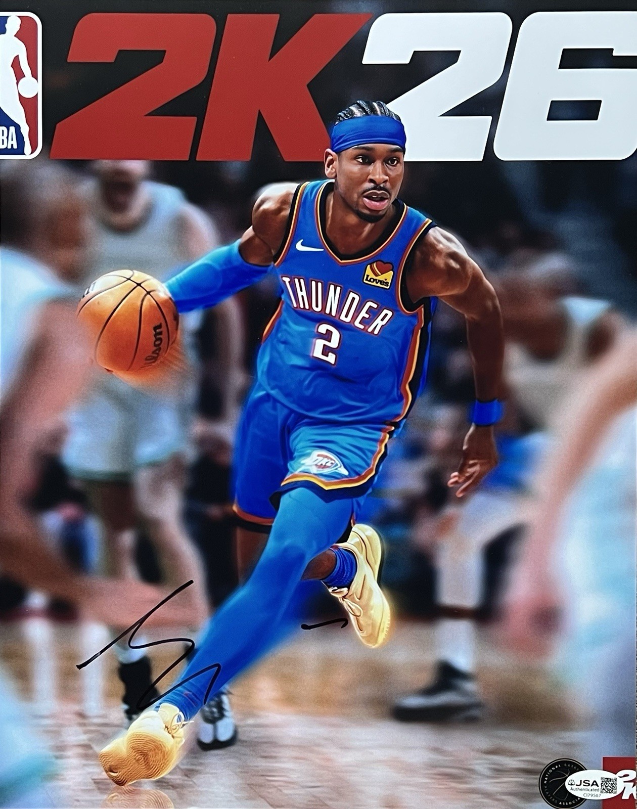 OKC Thunder Shai Gilgeous Alexander Autographed Signed 11x14 NBA 2k25 Photo Autograph JSA 