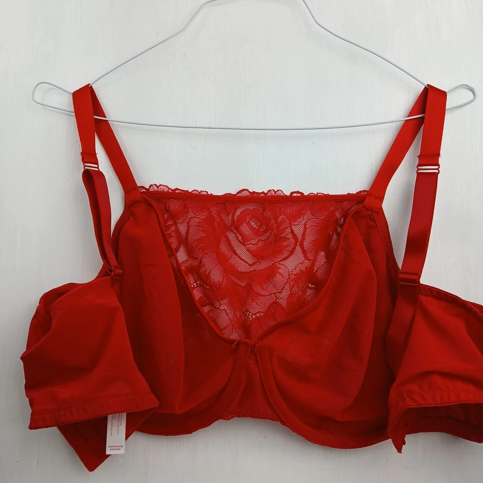 Lane Bryant Cacique высокий воротник без подкладки балконет полу чистый красный кружевной бюстгальтер 44DD - Изображение 2 из 4