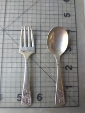 Imperial Silver Plate Baby Spoon Fork Set OHS352 Oneida Vintage BABY 3 Stars