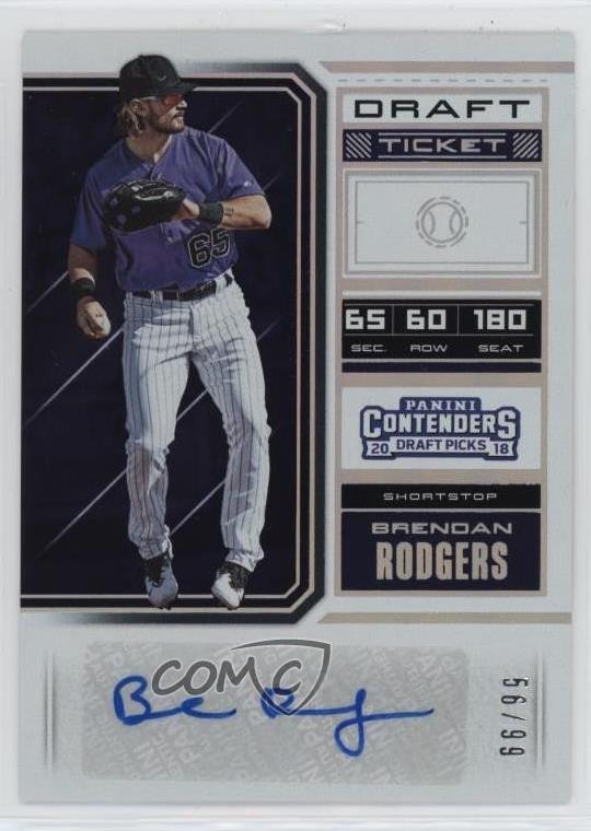 2018 Contenders Draft Picks Prospect Ticket 56/99 Brendan Rodgers #14 Auto 0sm4