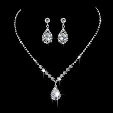Luxury Rhinestone Necklace  Stud Earrings Set Bridal Wedding Prom Jewelry Gift