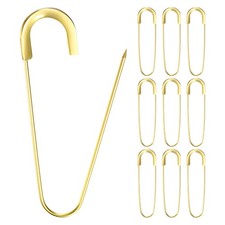 10-Pack Large Safety Pin, 3.15 In(80mm) Heavy Brooch Pin Gold Tone