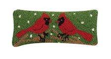 Peking Handicraft - Two Cardinals 12" x 5" Hooked Pillow - 31TG394C05OB