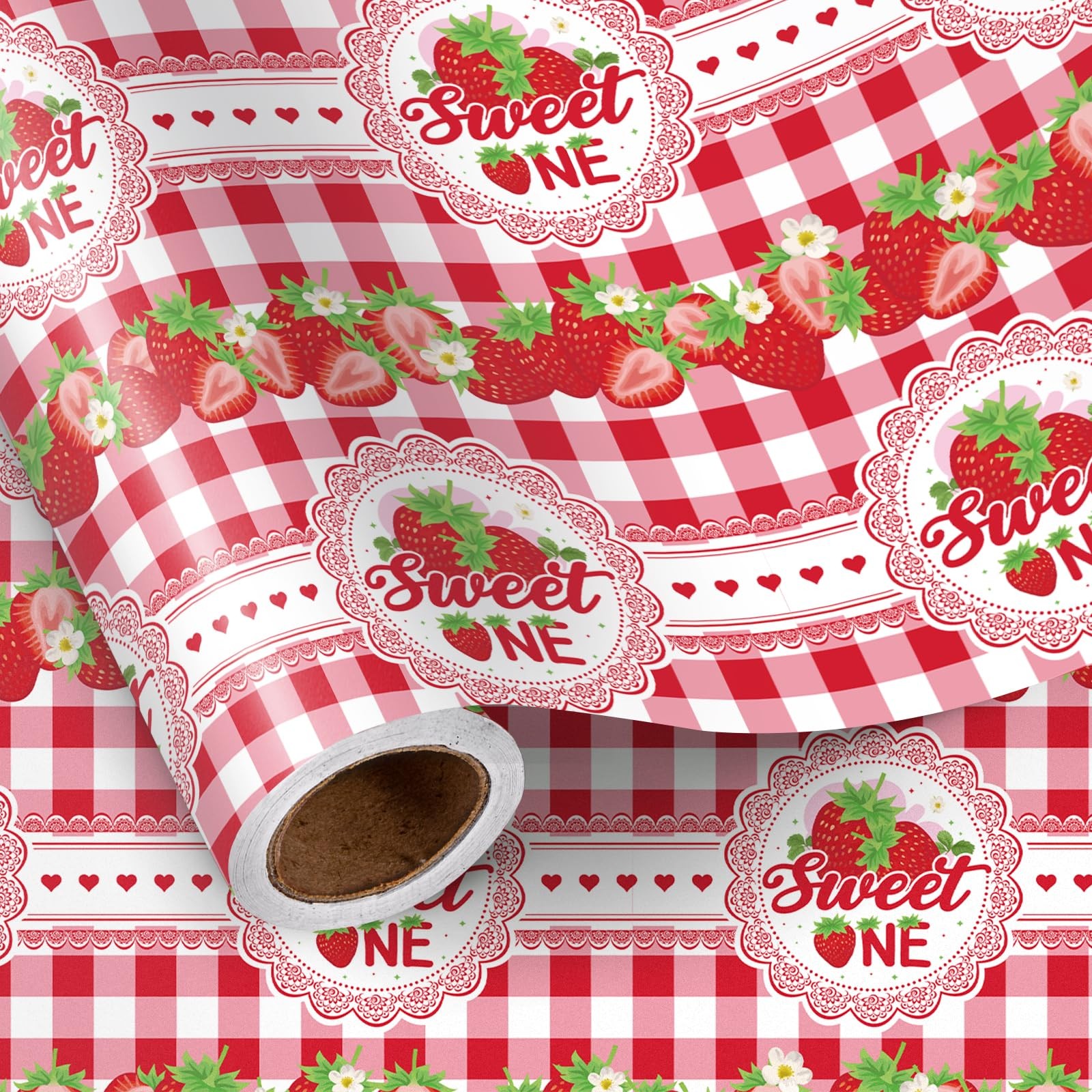 Roll,red Gingham Strawberry Gift Wrap For...