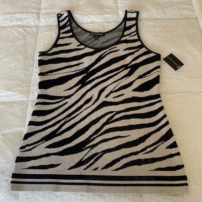 INC Womens Zebra Pattern Beige Metallic Sleeveless Scoop Neck Tank Top Size: S