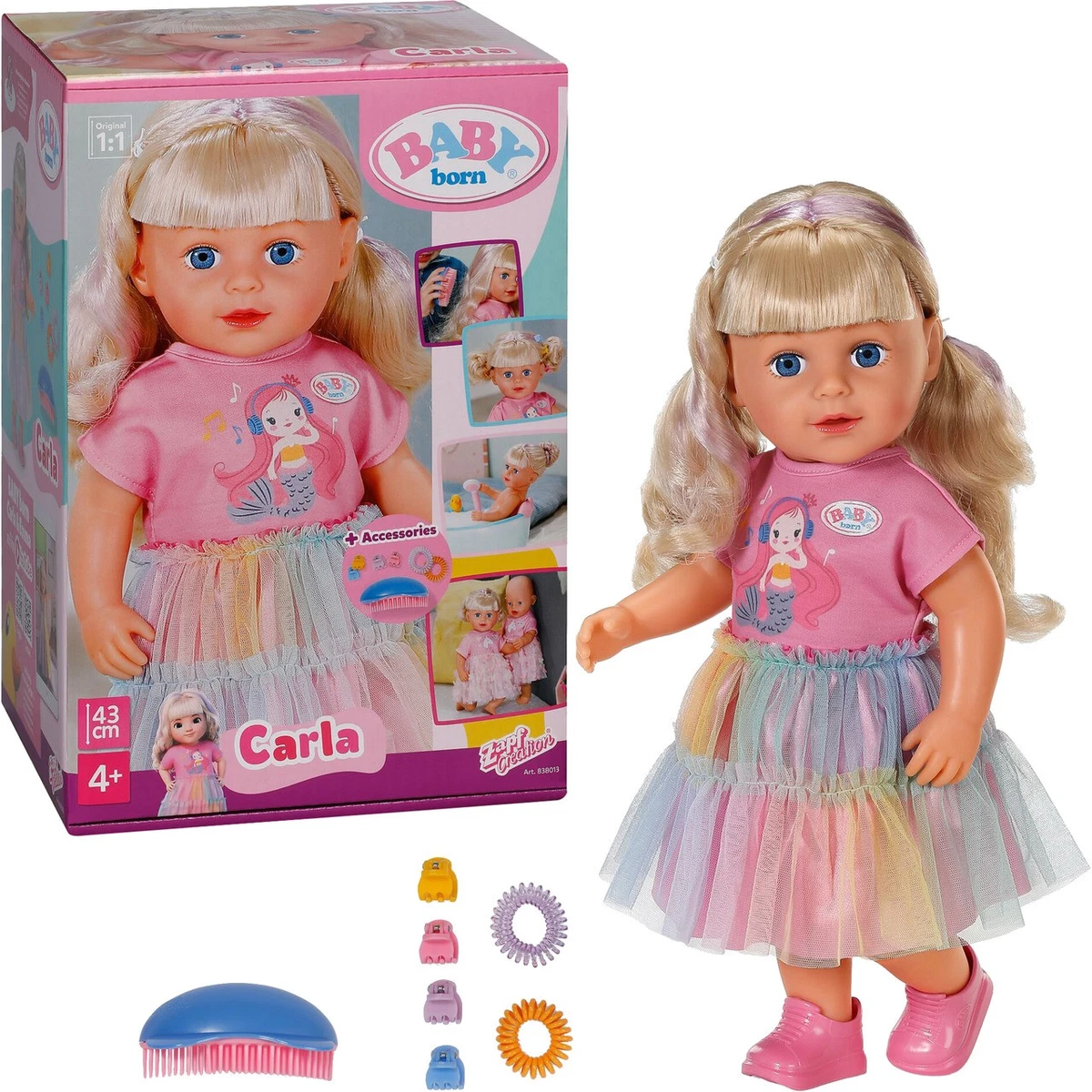 ZAPF CREATION Muñeca con accesorios de peinado BABY BORN CARLA 43CM