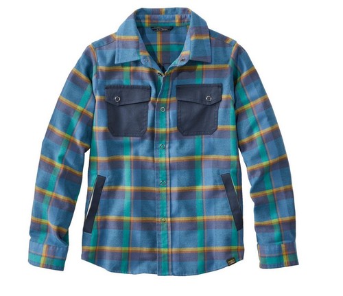 L.L. Bean Beanflex Shirt Kids All Season Flannel Marin Blue Plaid NEW