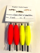4pk. Slip Bobbers, 3" Size, Cigar Float, 4" Hard Stem, Panfish Bass. Red/Yellow