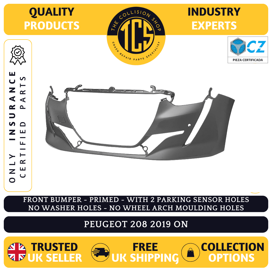 FOR PEUGEOT 208 2019> FRONT BUMPER PRIMED WITH 2 PARKING INSURANCE CERTIFIED NEW