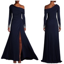 Mac Duggal NWT Off-The-Shoulder Jersey Gown Jewel Accented Cuff Size 6 Blue