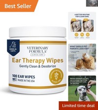 Effective Ear Therapy Wipes for Cats Dogs - 100 Count Deodorizing Cleanser