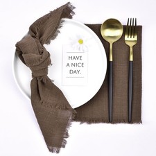 Joanlody 10PK Coffee Handmade Cotton Linen Cloth Napkins Fringe Fall Thanksgivin