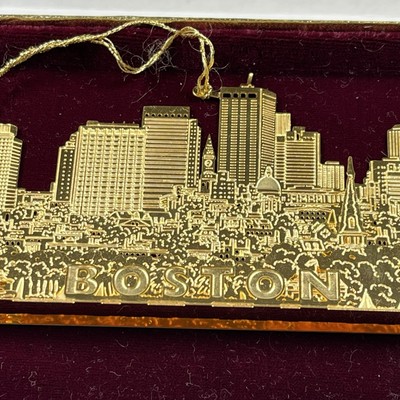 BOSTON MA City Skyline 3D Ornament w/Box Gold Plate Large 2.5'' X 5'' Rare Mogel