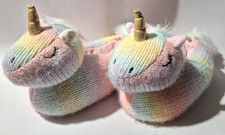 Wonder Nation Pastel Rainbow Toddler Girls Unicorn Slippers Size 9-10 Gold Horn