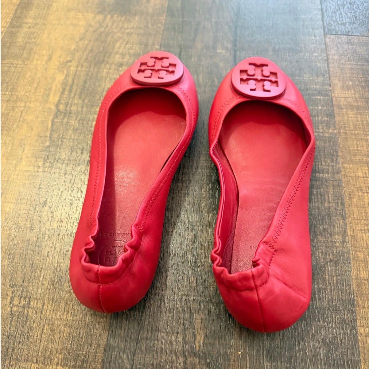 Tory Burch Minnie Travel Ballet Flats Red Leather Size 6.5