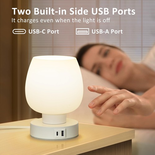 Touch Bedside Table Lamp - Small Lamp for Bedroom with USB C+A Charging Ports... - Picture 3 of 6