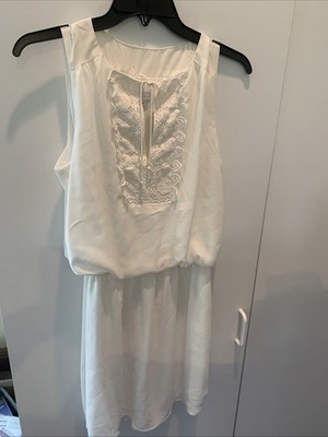 Bisou Bisou Michele Bohbot Dress Ivory White Sz 4 Sleeveless Dy43