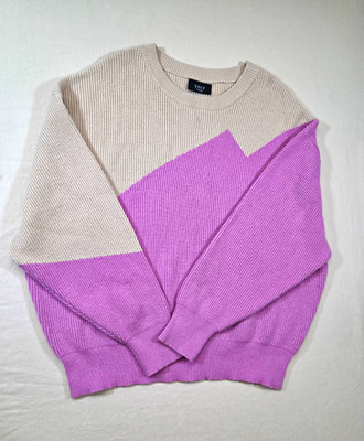 VICI Dolls Taupe Pink Colorblock Ribbed Knit Sweater Womens Small LT15524-069